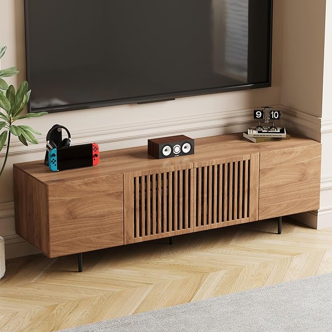 Mid Century Modern TV Stand for 70 Inch TVs, 70.87" Walnut Console with Ample Storage – Stylish Entertainment Center for Living Room or Bedroom-Ruum Studio Home