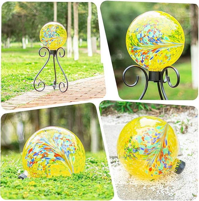 VCUTEKA Gazing Ball, Glass Gazing Balls Sphere for Garden Lawn Outdoor Ornament Yard Decorative, Yellow Swirl, 10"-Ruum Studio Home