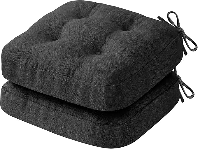 Chair Cushions, Foam Dining Chair Cushions, Tufted Indoor Chair Pads, 16.5” x 16.5” x 3.5”, Set of 2, Black-Ruum Studio Home