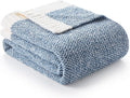 Snuggle Sac Blue Bedding Blanket Twin Size for Bed and Sofa, Reversible Super Soft Blankets Warm Cozy Knit Blankets Fuzzy Plush for Couch, Living Room, Blue, 60x80 inches-Ruum Studio Home