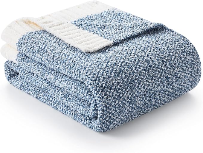 Snuggle Sac Blue Bedding Blanket Twin Size for Bed and Sofa, Reversible Super Soft Blankets Warm Cozy Knit Blankets Fuzzy Plush for Couch, Living Room, Blue, 60x80 inches-Ruum Studio Home
