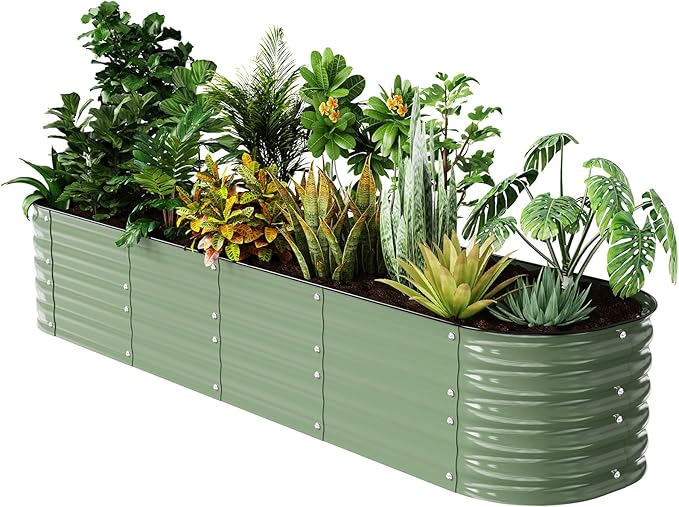 Raised Garden Bed Kit 8×2×1.4 FT Magnesium-Aluminum-Zinc Stainless Steel Metal Planter Box for Planting Outdoor Plants Vegetables（Light Green）-Ruum Studio Home