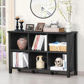 6 Cube Bookcase, Farmhouse Wood Low Storage Organizer Book Shelf, Black 47" Horizontal Console Bookshelf with Legs, Hallway Book Case for Entryway, Display Cabinet for Living Room, Office-Ruum Studio Home