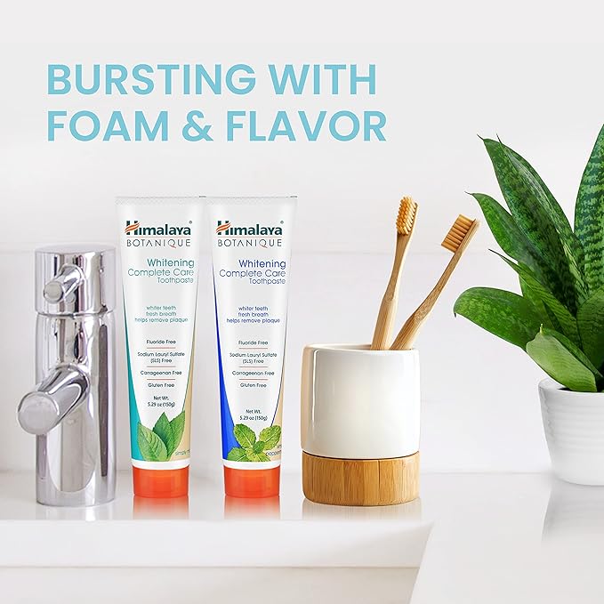 Himalaya Botanique Whitening Complete Care Toothpaste, Mint and Peppermint Flavors - Whitening Toothpaste Without Fluoride for Brighter Teeth & Fresh Breath - Vegan, Gluten Free, 5.29 oz (Pack of 2)-Ruum Studio Home