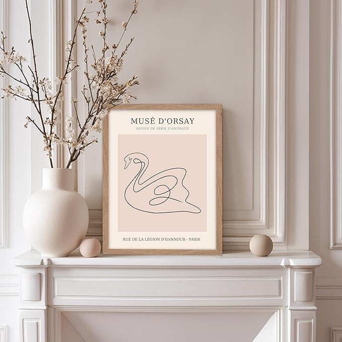 Poster Master Vintage Poster - Retro One Line Swan Drawing Print - Swan Art - Bird Art - Minimal Gift for Her, Animal Lover - Abstract Decor for Home, Office, Bedroom, 11x14 Beige Framed-Ruum Studio Home