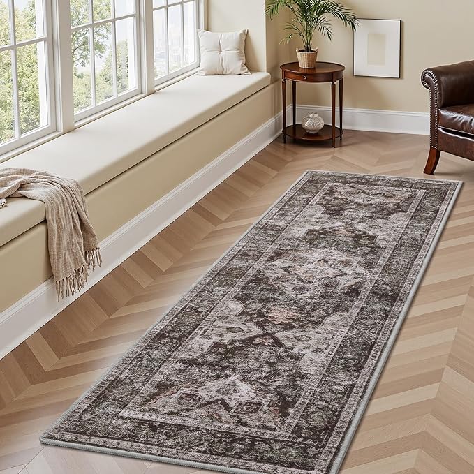 AMOAMI-2X6 Runner Rug-Washable Runners for Hallways-Soft Non Slip Bedside Rugs for Bedroom-Vintage Long Rug for Hallways Entryway Laundry Room Stair Kitchen Bathroom Brick/Brown-Ruum Studio Home