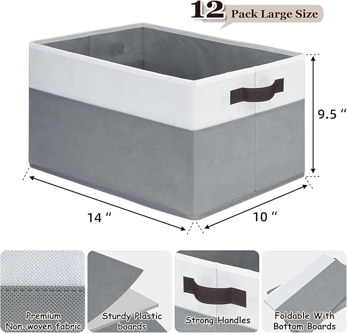 Criusia 12 Pack Large Storage Baskets for Shelves | Fabric Closet Organizers and Storage Bins with Handles for Home Organization | Decorative Collapsible Basket for Organizing Clothes Toy Nursery-Ruum Studio Home
