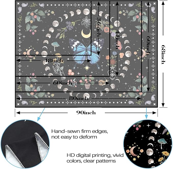 Aipon Blue Butterfly Moon Flower Tapestry Botanical Boho Plant Floral Wall Hanging for Bedroom and Living Room (36.00'' 48.00'', Blue)-Ruum Studio Home