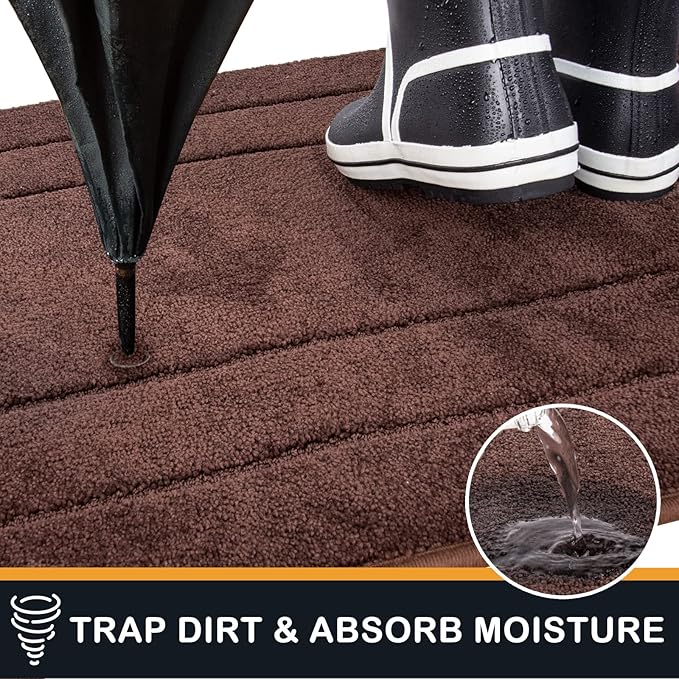 PURRUGS Dirt Trapping Door Mat 34" x 59", Non-Slip/Skid Machine Washable Entryway Area Rug, Dog Doormat, Super Absorbent Welcome Mat for Muddy Wet Shoes and Paws, Brown-Ruum Studio Home