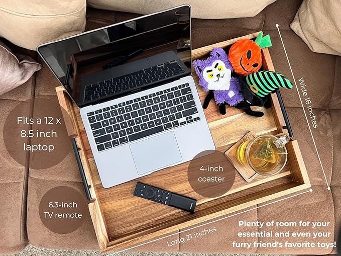 Acacia Wooden Ottoman Tray for Living Room – 21" Large Coffee Table Serving Tray with Handles & 6 Coasters Set, Perfect for Food, Drinks, Kitchen, and Home Decor-Ruum Studio Home