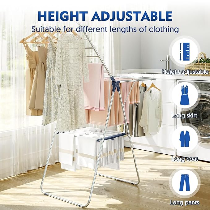 APEXCHASER Clothes Drying Rack, Drying Rack Clothing with Height-Adjustable, Foldable Gullwings Laundry Drying Rack, Indoor Outdoor Use, No Assembly-Ruum Studio Home