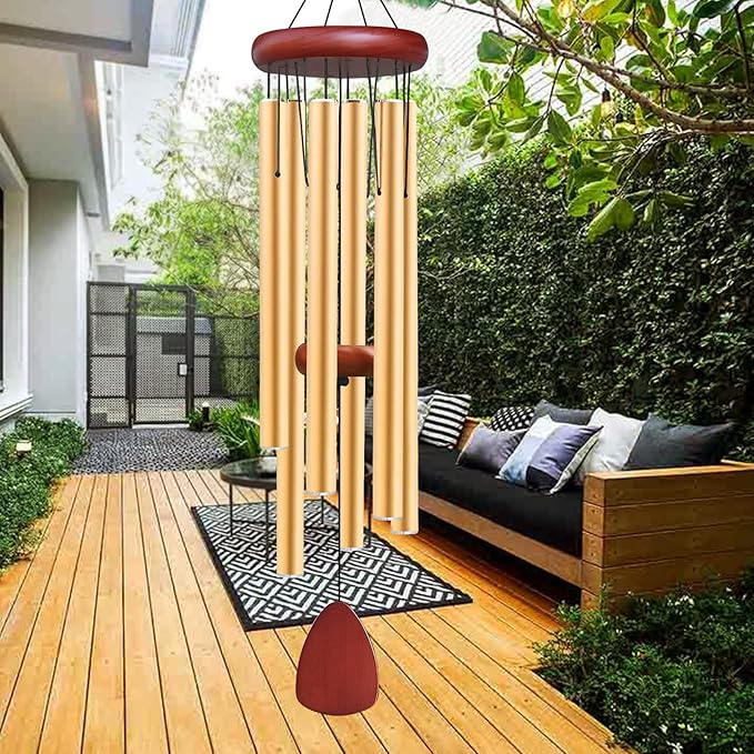 Large Aluminium Wind Chimes Outside, Soothing Melodic Memorial Sympathy Wind Chime, Suitable Outdoor Garden Decor, Gift for Mom Women Neighbors (Gold Wind Chimes-36)-Ruum Studio Home