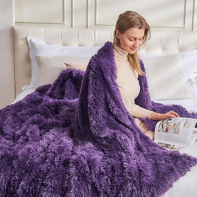 GONAAP Fuzzy Faux Fur Throw Blanket Purple Super Soft Cozy Plush Fuzzy Shaggy Blanket for Couch Sofa Bed (Purple, Throw(50"x60"))-Ruum Studio Home