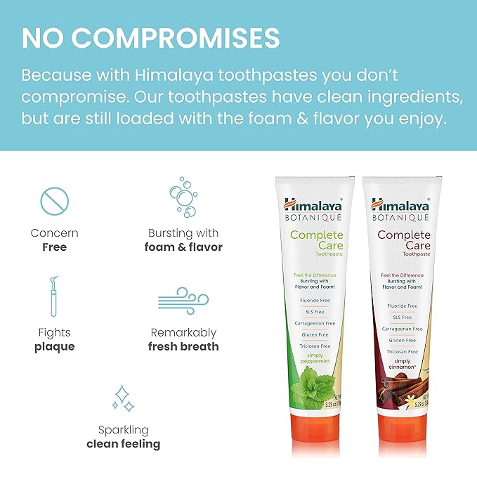 Himalaya Botanique Complete Care Toothpaste, Herbal, Variety Pack, Peppermint and Cinnamon Flavor, Fights Plaque, Freshens Breath, Fluoride Free, No Artificial Flavors, SLS Free, Cruelty Free, 5.29 Oz-Ruum Studio Home