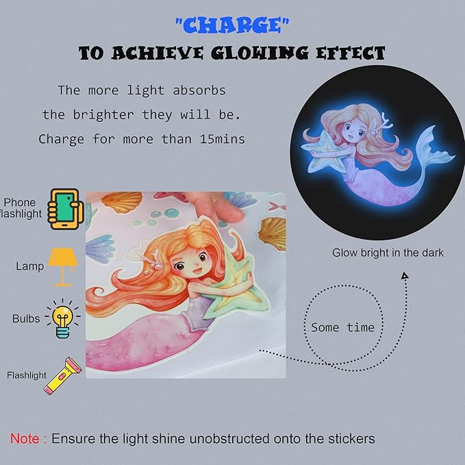 Glow in The Dark Stars Mermaid Wall Decals, Turtle Ocean Fish Stickers for Ceiling, DIY Wall Decor for Nursery Playroom Living Room, Birthday Christmas Gift-Ruum Studio Home