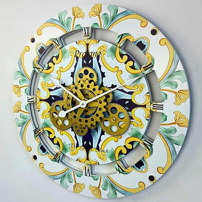 The Gears Clock 24 inches Round Italy Collection Wall Clock with Moving Gears Italy LINE (Praiano)-Ruum Studio Home