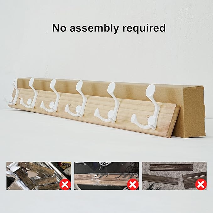 SKOLOO 39-Inch Natural Wood Coat Rack Wall Mount with 6 Triple Hooks - Ideal for Family Entrances, Classrooms, and Pet Supplies Storage - Perfect Coat Hooks for Wall-Ruum Studio Home