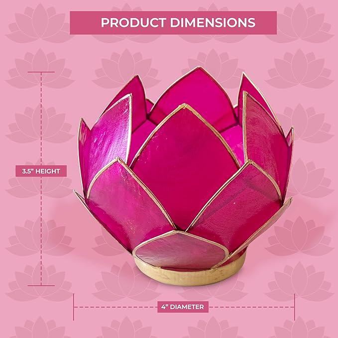 Blooming Lotus Capiz Shell Tealight Candle Holder, Handcrafted Decorative Tea Light Candleholder with Translucent Flower Petals for Ambient Illumination and Natural Elegance, Fuchsia-Ruum Studio Home