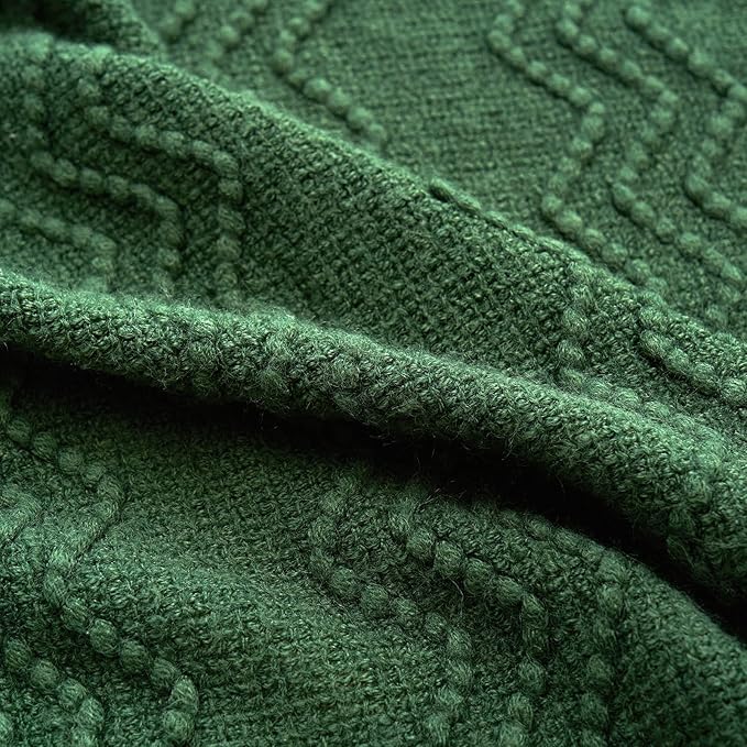 MIULEE Dark Green Knitted Throw Blanket for Couch Boho Textured Cozy Woven Blanket with Tassels for Sofa Chair Bed Living Room Acrylic Wave Pattern 50"x60"-Ruum Studio Home