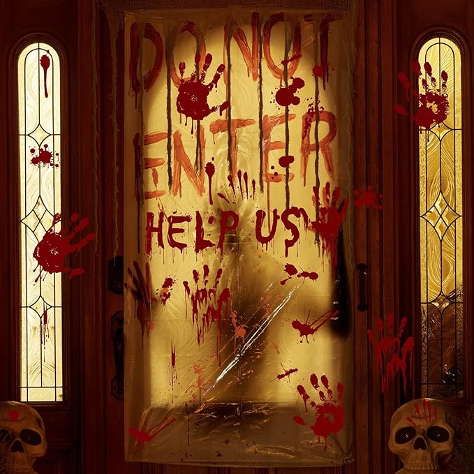 Halloween Window-Clings-Decorations Bloody-Handprint-Footprint Stickers, Scary Halloween Party Indoor/Outdoor Decoration, for Windows, Car - 12 Sheets-Ruum Studio Home
