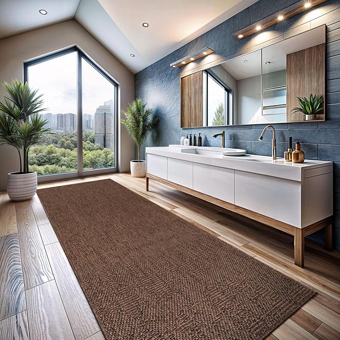 CAMILSON Indoor and Outdoor Runner Rug Brown Solid Boho Woven Design Easy-Cleaning Non Shedding Fiber Living Room Bedroom Garden Patio and Kitchen Washable Outside Carpet Alfombras (2x7)-Ruum Studio Home