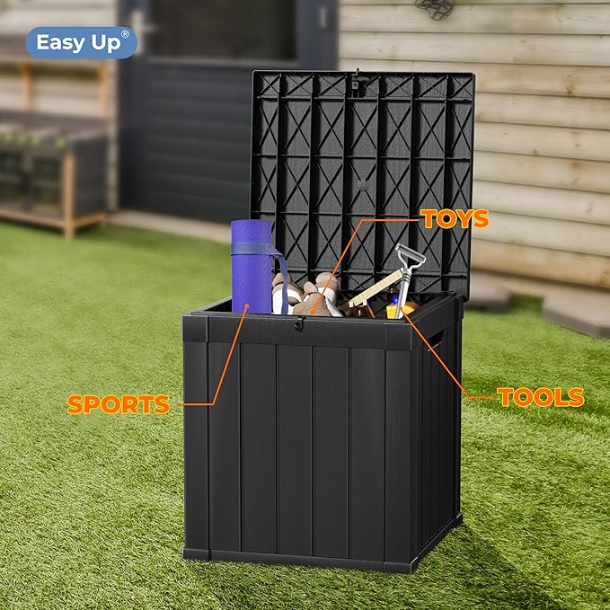 50 Gallon Double-Wall Resin Deck Box - Lockable Waterproof Outdoor Storage Box, 515bs Capacity & Doubles as Seating for Patio Furniture - Garden Tools, Pool Accessories (Black)-Ruum Studio Home