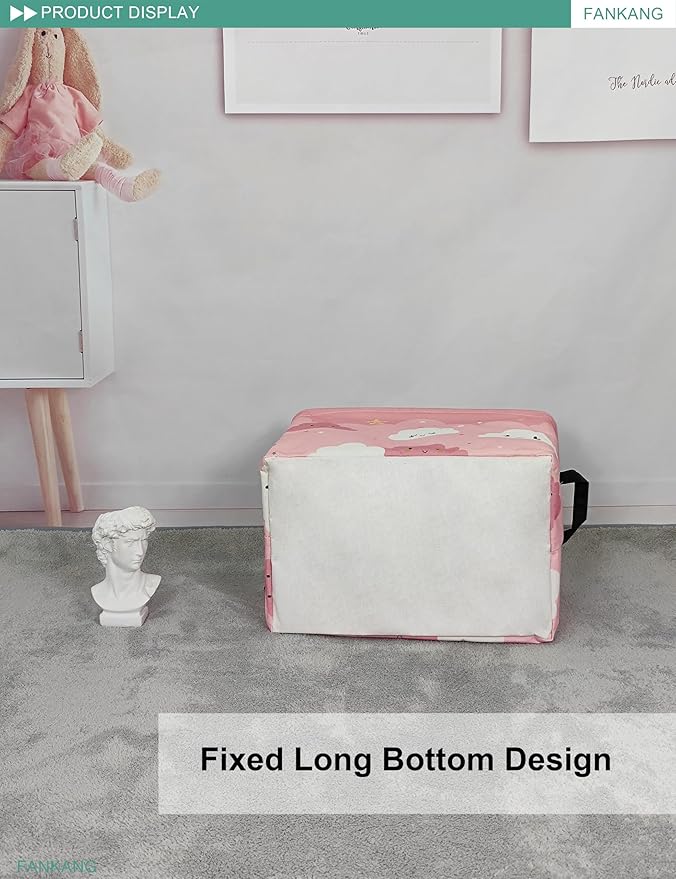 FANKANG Storage Bins, Nursery Hamper Canvas Laundry Basket Foldable with Waterproof PE Coating Large Storage Baskets for Kids Boys and Girls, Office, Bedroom, Clothes,Toys(Rec-pink cloud ）-Ruum Studio Home