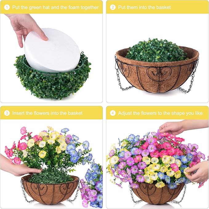 Artificial Faux Hanging Plants Flowers Basket for Outdoors Spring Summer Decoration, Silk Morning Glory Eucalyptus Look Real UV Resistant Fake Flowers for Porch Outside Patio Balcony Yard Home Garden-Ruum Studio Home