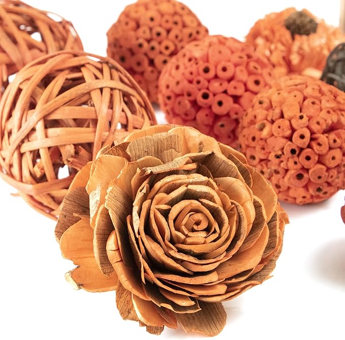 ANDALUCA Orange Decorative Vase Filler Bag with Mini Pumpkins, Orbs, Balls & Flowers Bowl Filler Decor (Pumpkin Orange)-Ruum Studio Home