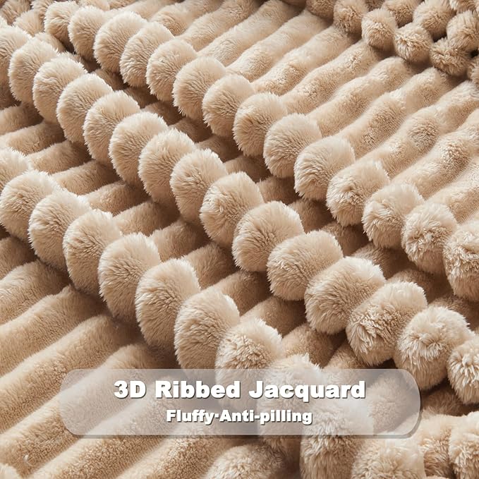 NEWCOSPLAY Super Soft Twin Blanket Brown Premium Silky Flannel Fleece 3D Ribbed Jacquard Lightweight Bed Blanket All Season Use (Brown Ribbed, Twin(60"x80"))-Ruum Studio Home