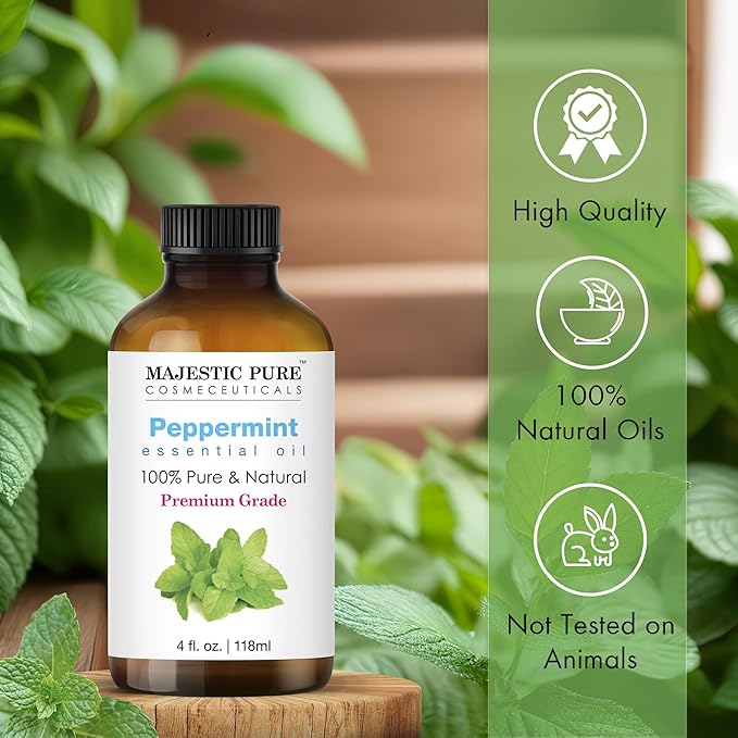 Majestic Pure Peppermint Essential Oil with Glass Dropper - 4 Fl Oz Pack of 2-100% Pure and Natural Peppermint Oil - Premium Grade Essential Oils for Diffuser, Aromatherapy, Soap and Candle Making-Ruum Studio Home