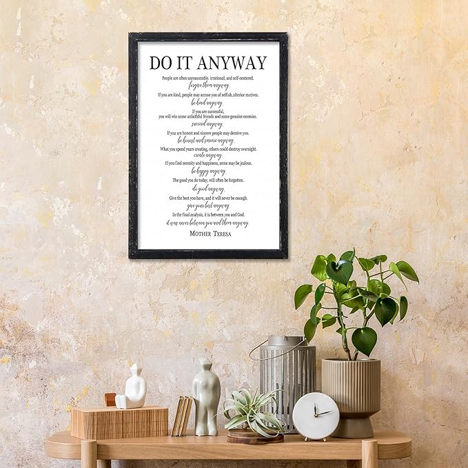 Do It Anyway Mother Teresa Wall Art Decor 16x11 Inch Wooden Framed Wall Hanging Sign (Black)-Ruum Studio Home