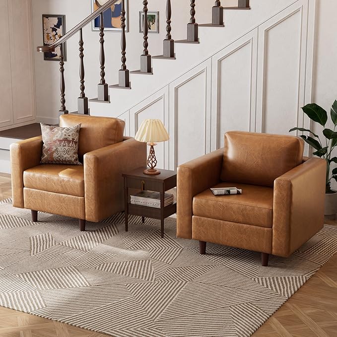 Faux Leather Oversized Accent Chair with Storage Deep Seat Single Sofa Large Reading Armchair for Living Room Bedroom Office Brown-Ruum Studio Home