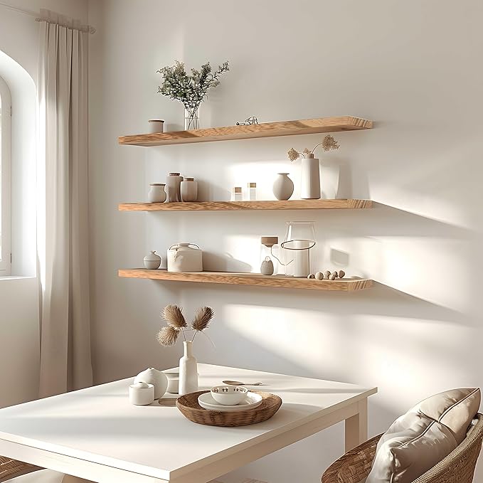 36 Inch Floating Shelves for Wall Rustic Light Wood Wall Shelves for Bedroom Set of 4-Ruum Studio Home