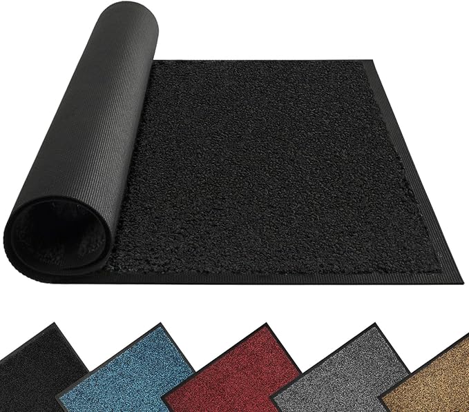 Mibao Dirt Trapper Door Mat for Indoor Outdoor, Waterproof All-Season, All-Weather Doormat, Heavy Duty Non-Slip Entrance Rug, Low Profile Absorbent Entrance Mat Carpet, 30" x 18", Black-Ruum Studio Home