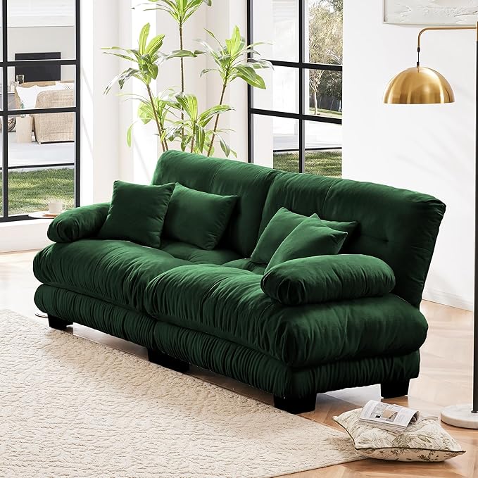 Modular Sectional Sofa, Comfy Cloud Couch Oversized Loveseat, Sectional Couches for Living Room, Modern Chenille Couch for Bedroom, Sleeper Deep Seat Sofa with Throw Pillows, Green-Ruum Studio Home