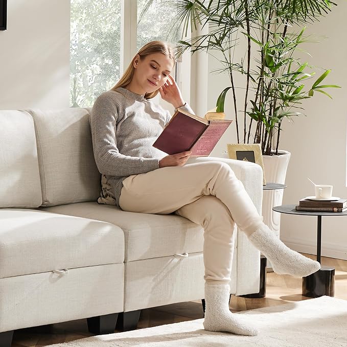38.5 Oversized Accent Chair with Storage Beige, Single Modern Accent Sofa Chair with Arms for Apartment Living Room Linen(21" Deep Seat)-Ruum Studio Home