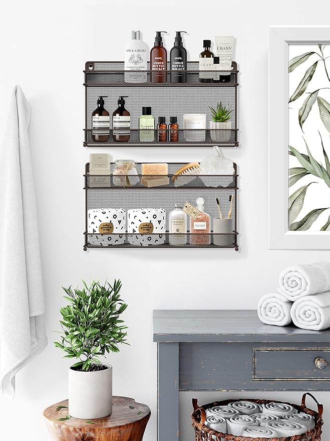 CAXXA 2 PK 2 Tier Mesh Kitchen Counter-top or Wall Mount Spice Rack Jars Storage Organizer, Bronze-Ruum Studio Home