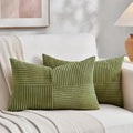 Fancy Homi 2 Packs Moss Green Long Lumbar Decorative Throw Pillow Covers 12x24 Inch for Couch Bed Sofa, Rustic Farmhouse Boho Home Decor, Soft Striped Corduroy Rectangle Accent Cushion Case 30x60 cm-Ruum Studio Home