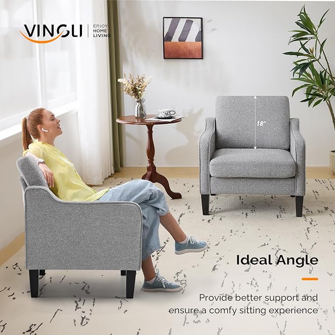 VINGLI Accent Chairs Set of 2 Gray Living Room Chairs Reading Chair for Bedroom Scooped Arm Chair Mid Century Modern Accent Chair Upholstered Comfy Chair for Apartment, Waiting Room-Ruum Studio Home