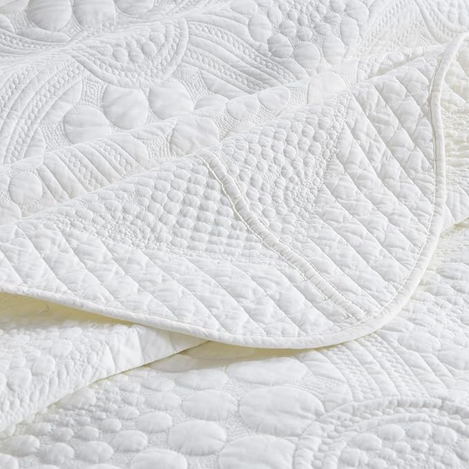 MarCielo 3-Piece 100% Cotton Oversized Bedspread Lightweight Quilt Coverlet Embroidery Farmhouse Bedding (Tf Bright White, Oversized Queen (100"x106"))-Ruum Studio Home