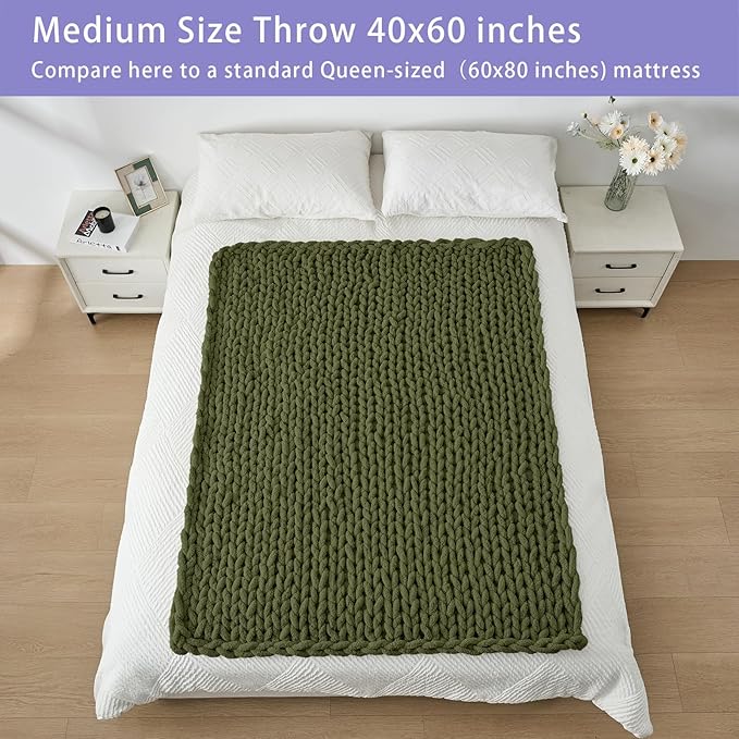 Bigacogo Chunky Knit Throw Blanket for Couch, 40x60 inches, 100% Hand Knitted with Thick Jumbo Chenille Yarn, Cozy Soft Large Rope Knot Cable Crochet Blankets for Sofa Bed Living Room, Yellow Green-Ruum Studio Home