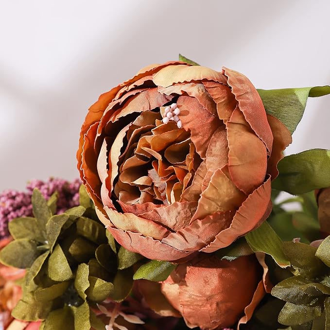 Duovlo Fake Flowers Vintage Artificial Peony Silk Flowers Wedding Home Decoration,Pack of 1 (Coffee)-Ruum Studio Home