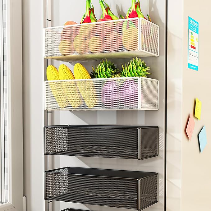 Magnetic Basket Organizer Holder for Fridge Magnetic Storage Bin Box Containers for Refrigerator Whiteboard Classroom (Large, Black)-Ruum Studio Home