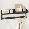 AMBIRD Wall Hooks with Shelf 26.57inch Entryway Wall Hanging Shelf Wood Coat Hooks for Wall Coat Rack Wall Mount Rack with 5 Dual Hooks 3 Key Hooks Mail Organizer and Key Rack Key Holder (Black)-Ruum Studio Home