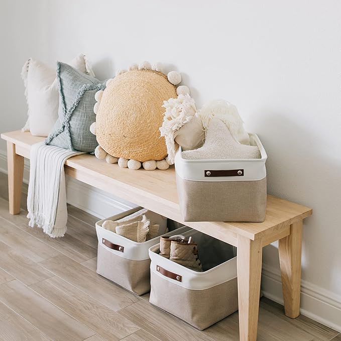 OrganiHaus Extra Large Fabric Storage Bins for Shelves 16x13in, Closet Storage Baskets for Shelf Organizing, Canvas Rectangle Bins for Organization, Linnen Baskets for Organizing - Beige/Off-White-Ruum Studio Home