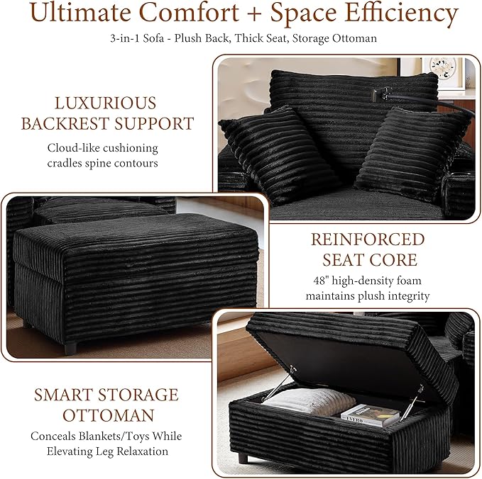 Accent Chair with Storage Ottoman Upholstered Living Room Chairs for Reading Chair with Chaise Lounge Chairs Indoor, Comfortable Armchair for Bedroom-Ruum Studio Home