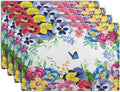 Watercolor Flowers Placemats Set of 4 Spring Summer Floral Butterfly Linen Fabric Table Mats Pansy Flower Eucalyptus Leaves Washable Place Mats for Farmhouse Dining Table Kitchen Decoration-Ruum Studio Home