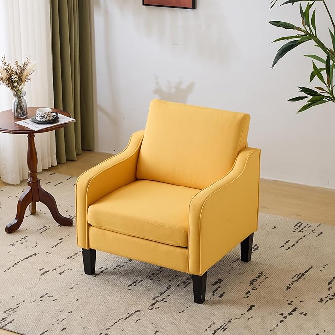 VINGLI Accent Chairs Set of 2 Living Room Chairs Yellow Reading Chair for Bedroom Scooped Arm Chair Mid Century Modern Accent Chairs Upholstered Comfy Chair for Apartment, Waiting Room-Ruum Studio Home