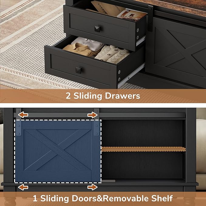 31.5" Lift Top Coffee Table with Storage, Farmhouse Coffee Tables for Living Room, Square Coffee Table with Large Hidden Storage Compartment, 2 Drawers & Removable Shelves, Black-Ruum Studio Home